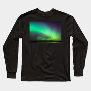 Northern lights over lake in Finland Long Sleeve T-Shirt